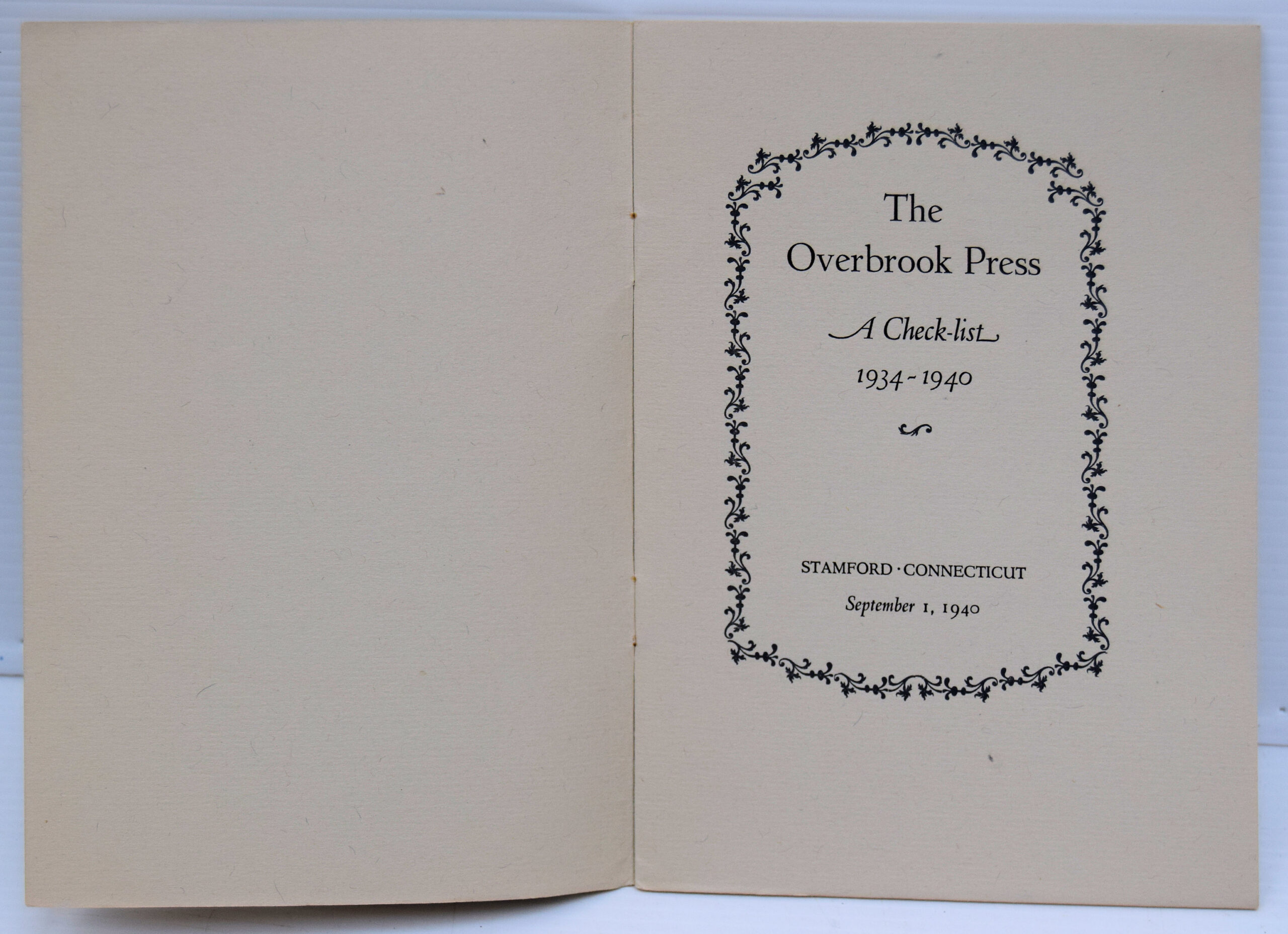 PAMPHLETS:(1)A CHECK-LIST 1934-1940 Published by The Overbrook Press, Stamford, Connecticut, September 1,1940. Softcover. Condition: Very Good+. Approx. 4 3/8" wide by 6 1/8". Printed wrappers. Illustrations. First edition. One of 4800 copies printed in Electra and Janson types on Arak paper. Trace of rust to staples, crease to front cover else fine (2)THE OVERBROOK PRESS AN ANNOUNCEMENT OF FUTURE PLANS.1937. and A LIST OF THE BOOKS PRINTED BY THE PRESS, 1934-1936 Stamford, CT, 1937 Imperial 8vo 3 loose prospectus sheets, a check-list, an order form Sheet and prospectus of The Happy Prince and other tales by Oscar Wilde 1936 ( slight tear in this). laid-in protective printed wrappers rubbing to edge,light foxing. (3)ONE MORE SPRING by Nathan, Robert. The Overbrook Press, 1935. Gathered, rough trimmed unbound signatures. Decorations and design by W.A. Dwiggins. First limited printing. One of seven hundred and fifty copies printed in Caslon Old Face on Van Gelder paper. In matching envelope with stamps. - Image 3